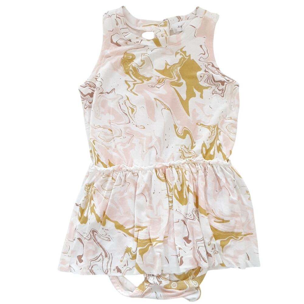 Angel Dear One Piece Bamboo Stretch Romper Twirl Dress Pink Marble Baby 12-18mo